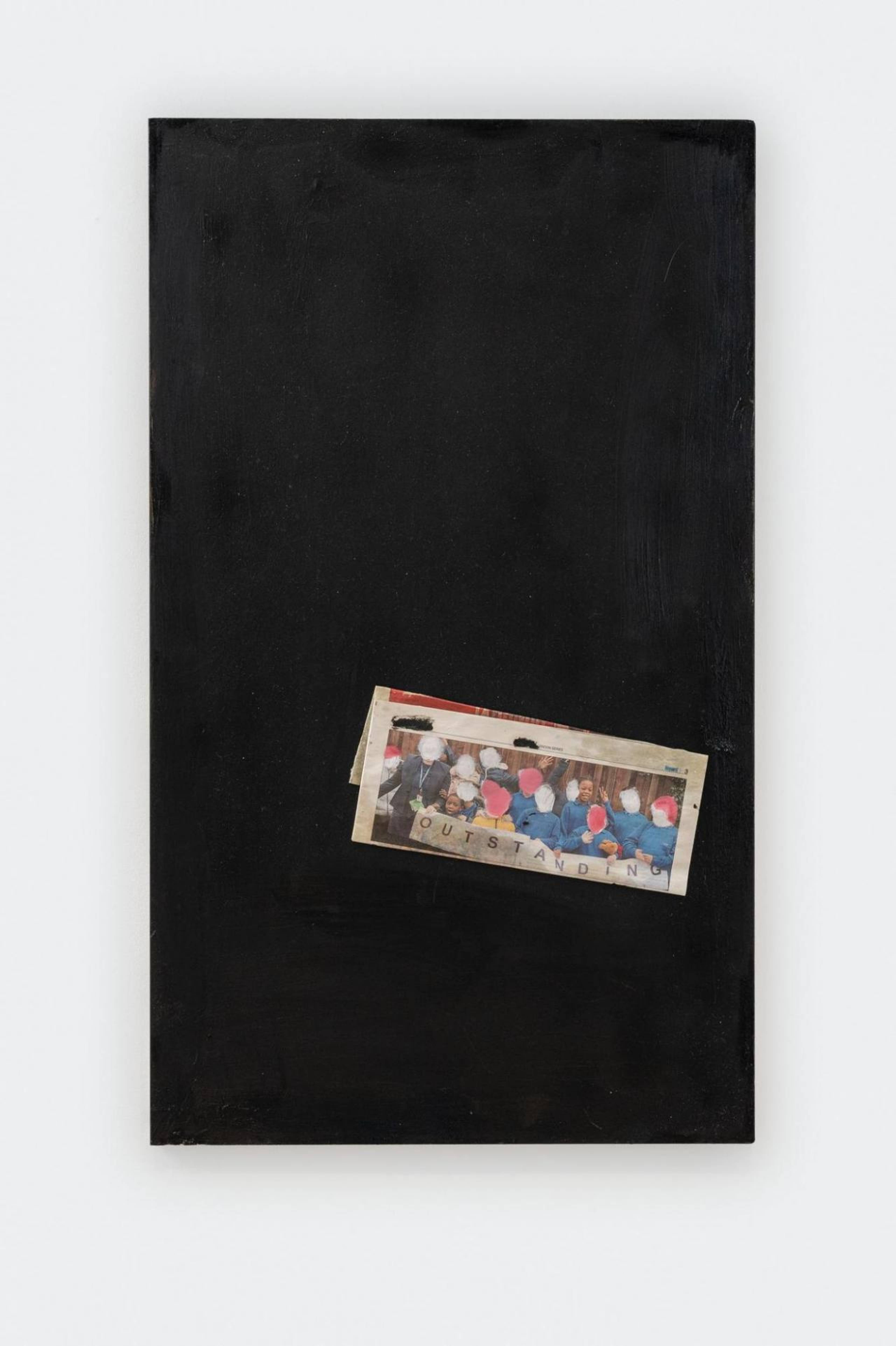 Rhea Dillon, Cellar Door (A Litany), 2020, anti climb paint, oil and newsprint on wood, 86 × 51.5 cm. Courtesy: the artist and Soft Opening, London