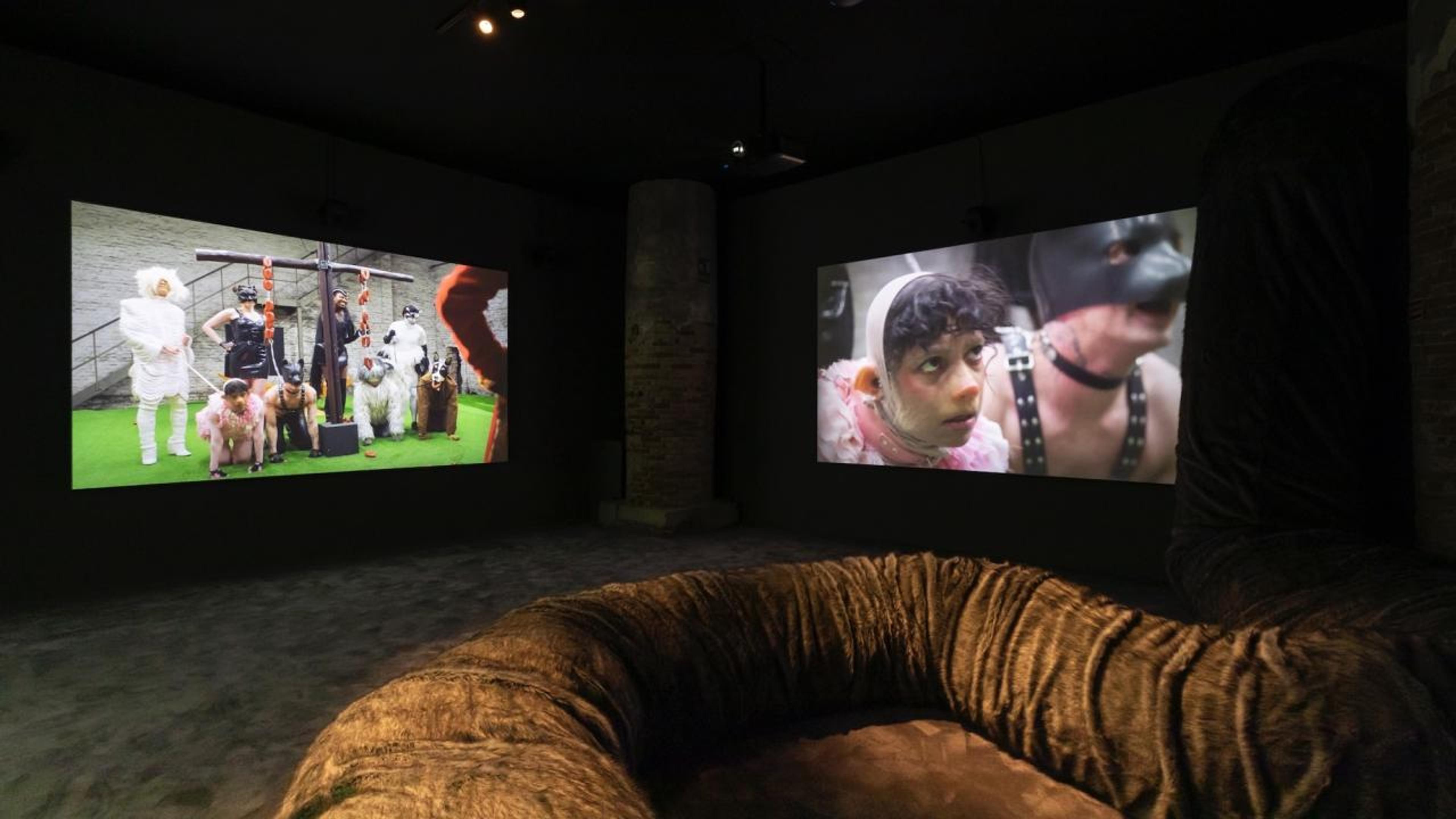 Marianna Simnett,  The Severed Tail , 2022. Three-channel video installation. Photo: Roberto Marossi. Courtesy: La Biennale di Venezia
