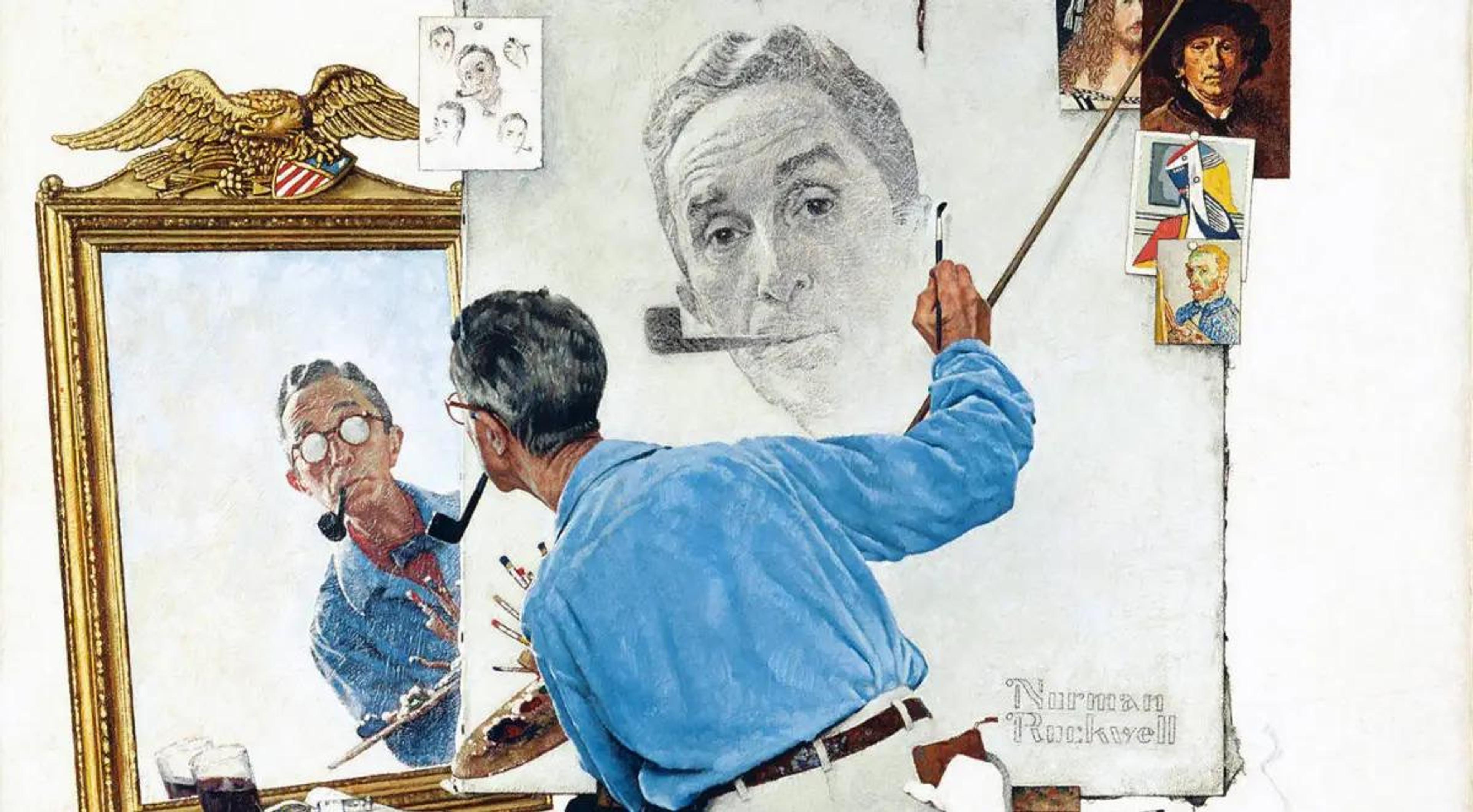 Detail from Norman Rockwell, Triple Self-Portrait, 1960