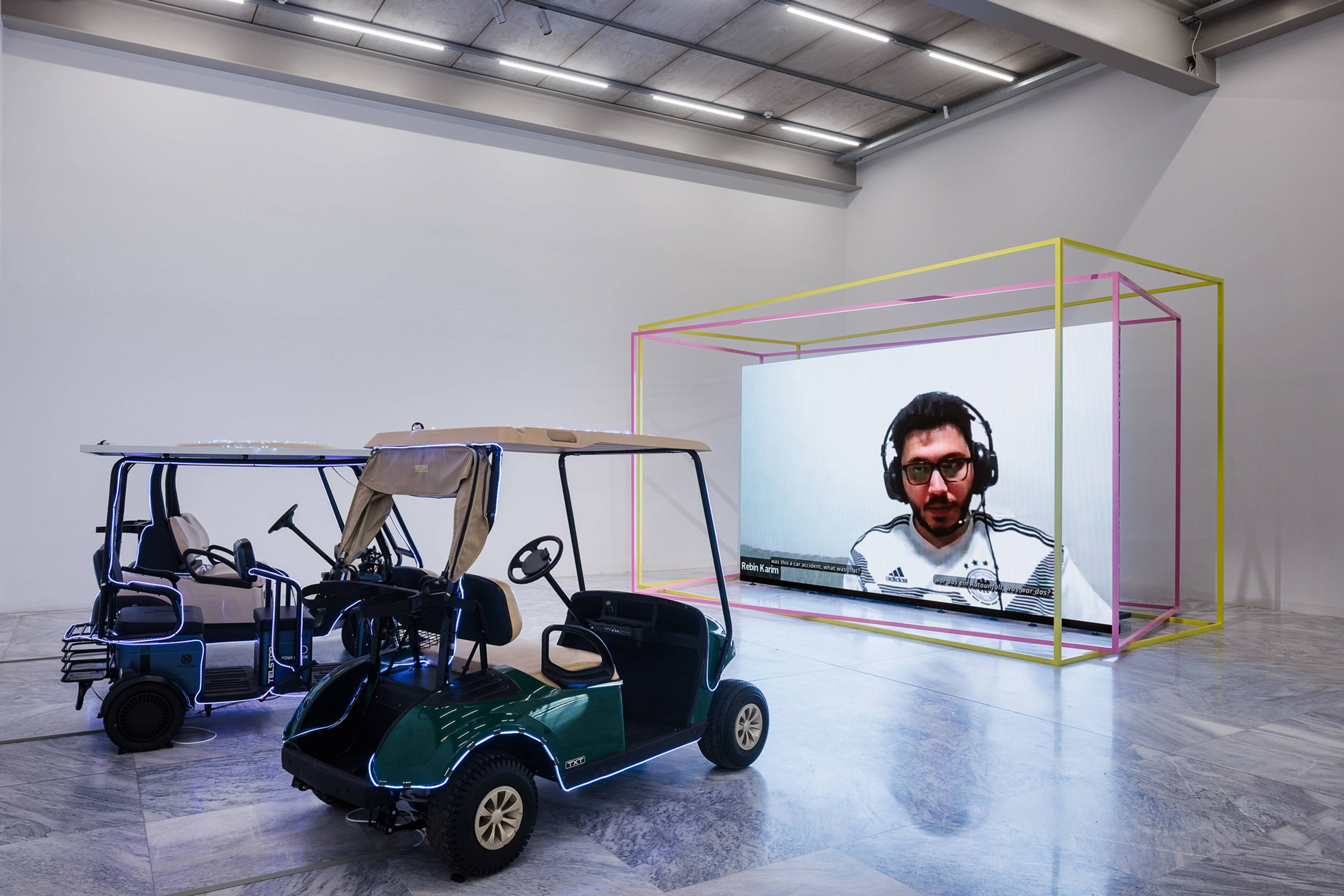 View of Hito Steyerl, “Humanity Had the Bullet Go In Through One Ear and Out Through the Other,” MAK, Vienna, 2025