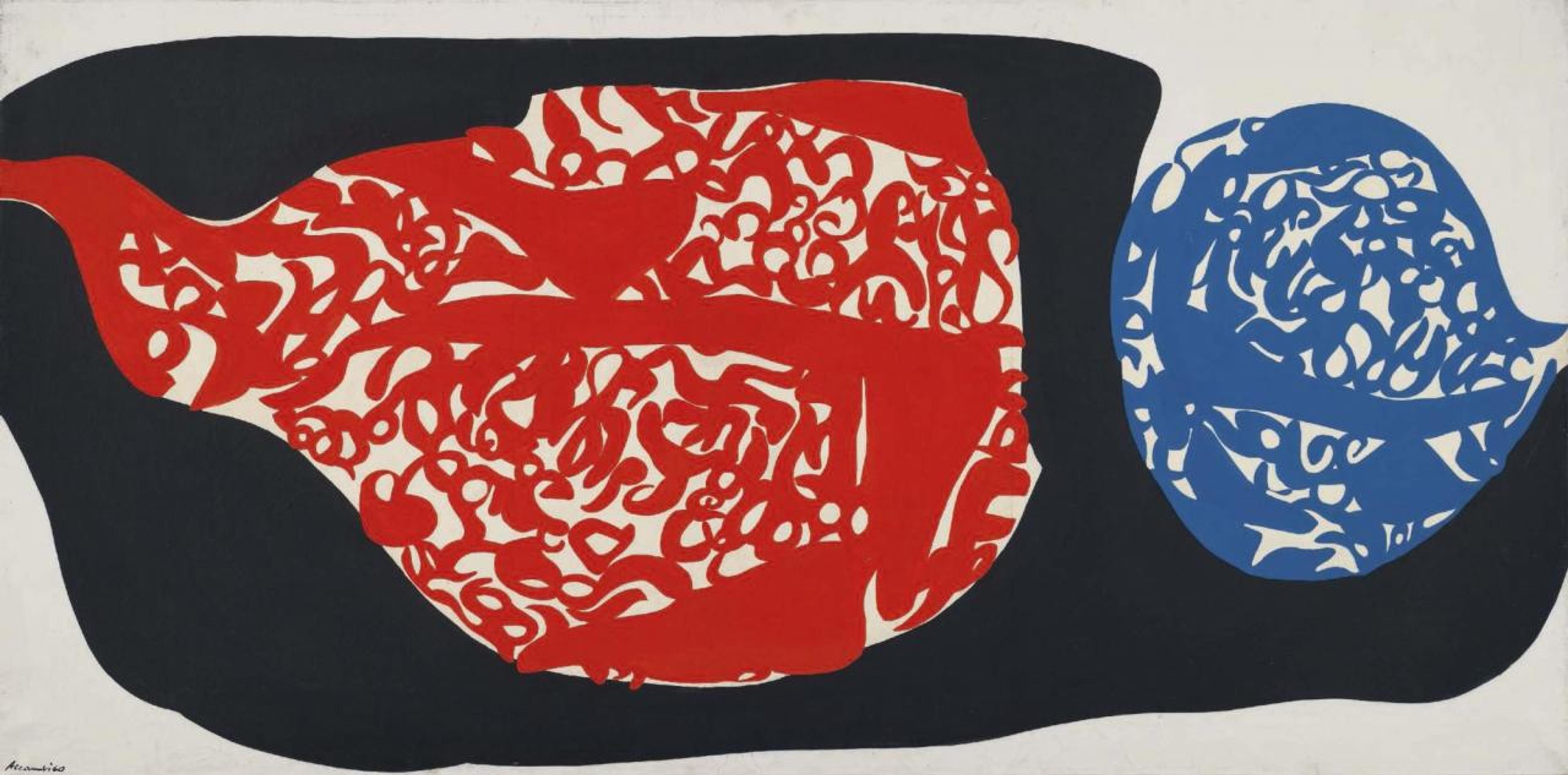 Carla Accardi, Opposizione arancio turchese, 1960 Casein tempera on canvas , 90 x 181 cm, Copyright VG BILD-KUNST Bonn, 2019, Courtesy Sammlung Goetz, München, photo Christie&rsquo;s