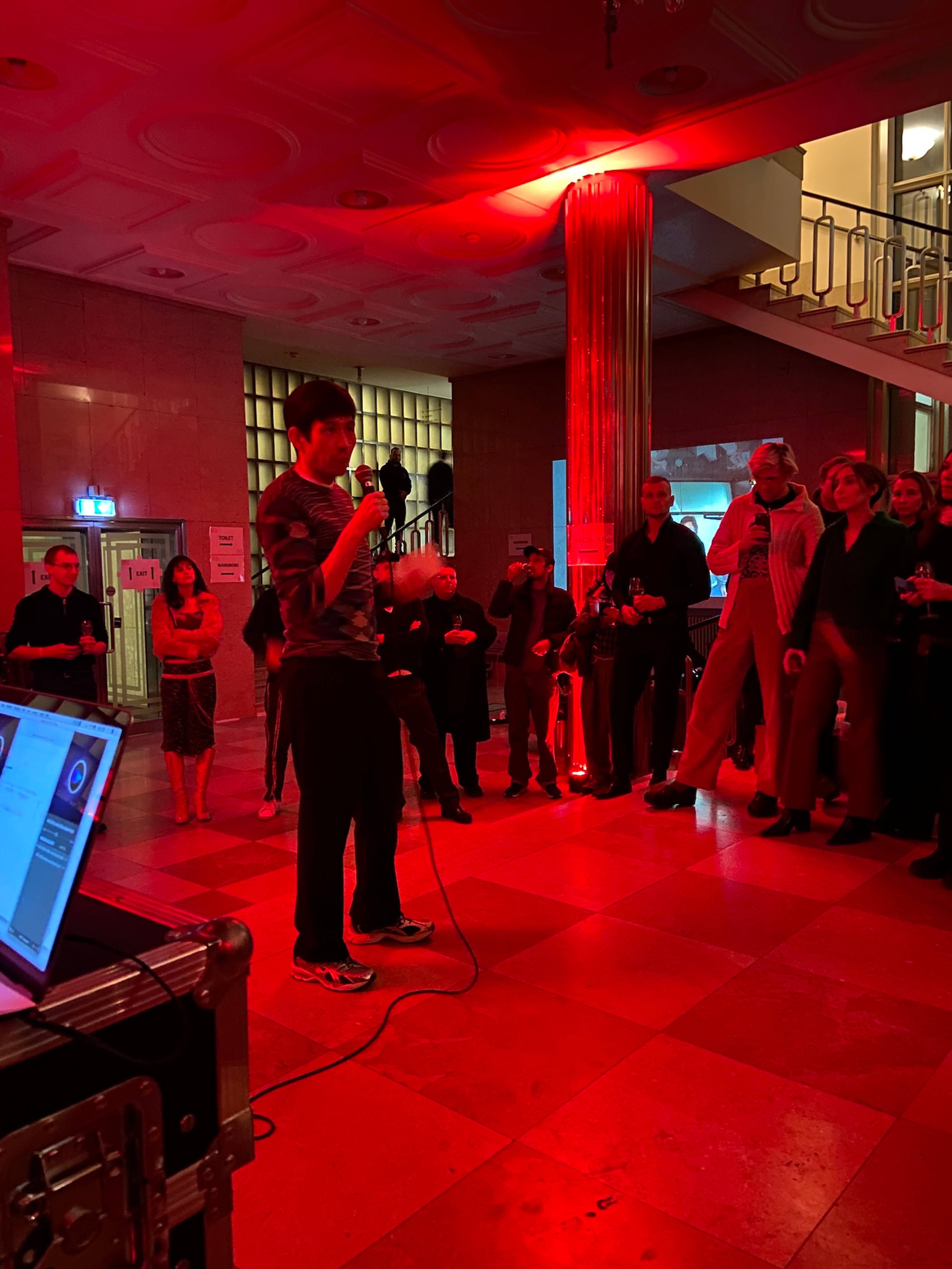 Dean Kissick giving a speech at the Spike 20th Anniversary Party in Vienna