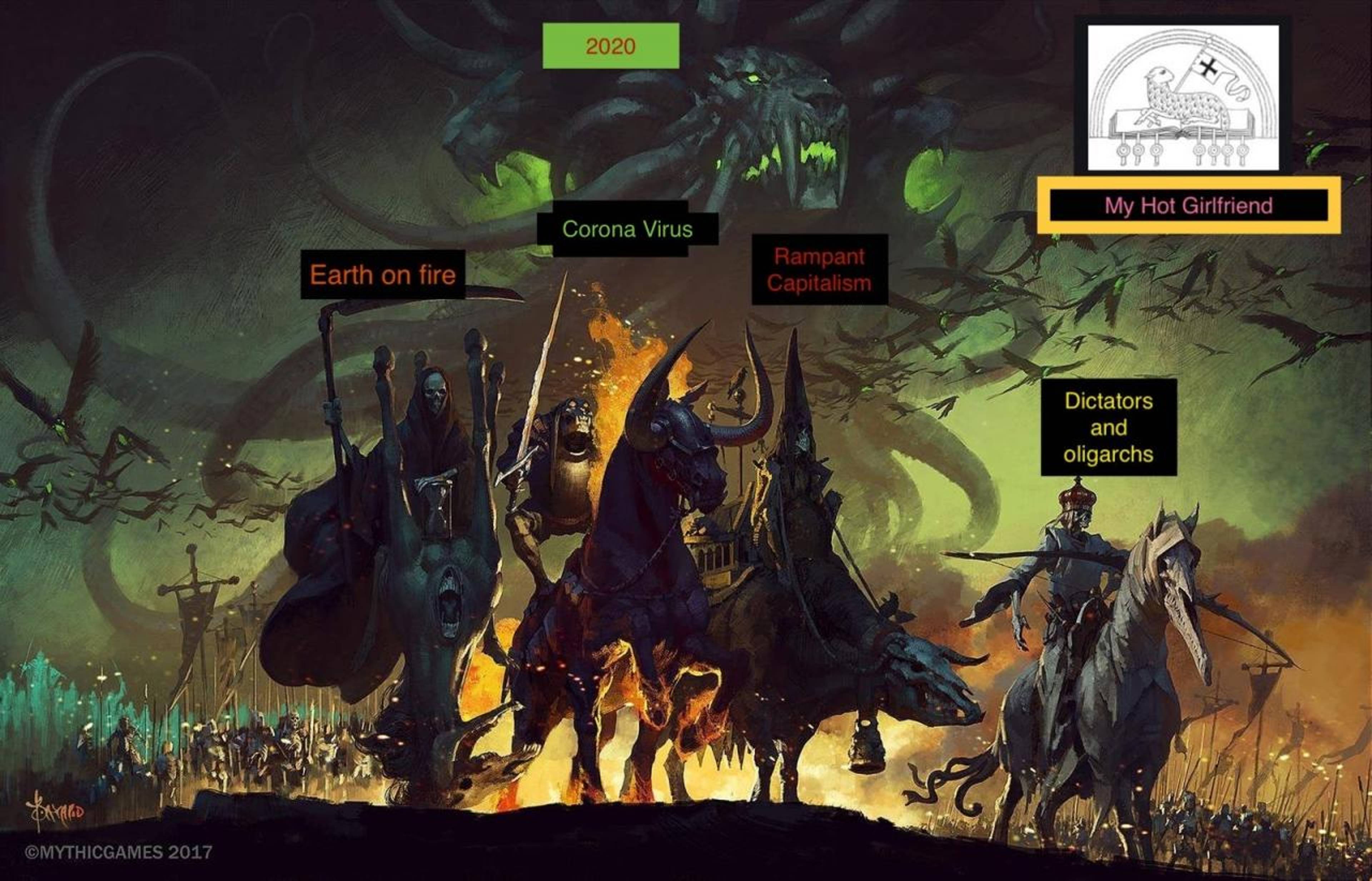 A memeified version of the Horsemen of the Xpocalypse, from the Multiversal Legends universe