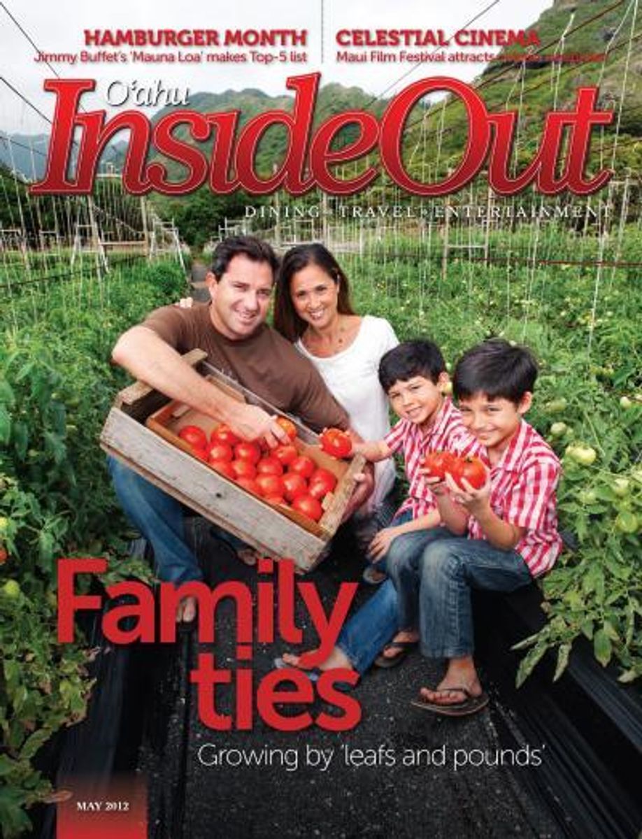 Oahu InsideOut magazine cover, May 2012, Family ties, with vine-ripe tomatoes