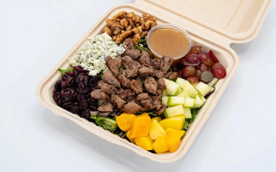 Aloha Salads steak salad with mango, grapes, walnuts, and blue cheese Aloha Salads steak salad with mango, grapes, walnuts, and blue cheese