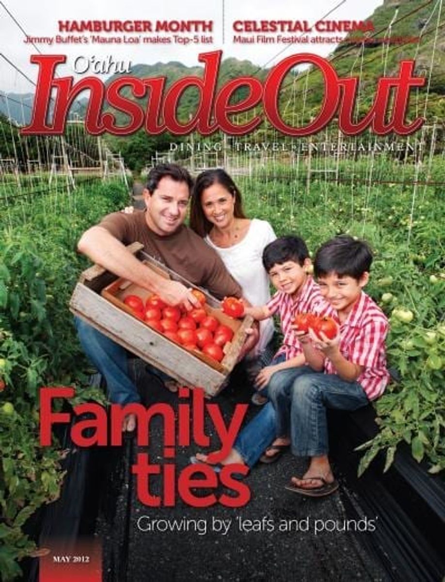Oahu InsideOut magazine cover, May 2012, Family ties, with vine-ripe tomatoes