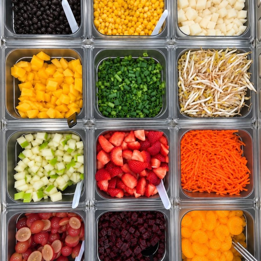 Aloha Salads design-your-own salad bar with fresh fruit, vegetables, and toppings Aloha Salads design-your-own salad bar with fresh fruit, vegetables, and toppings