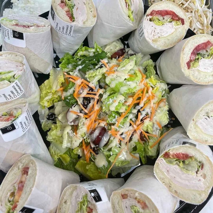 Wrap platter and salad tray for large group catering