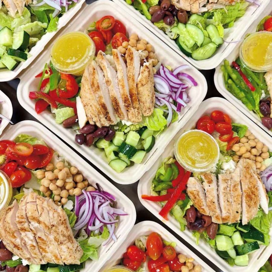 Individual salad bowls prepared for meeting catering Individual salad bowls prepared for meeting catering