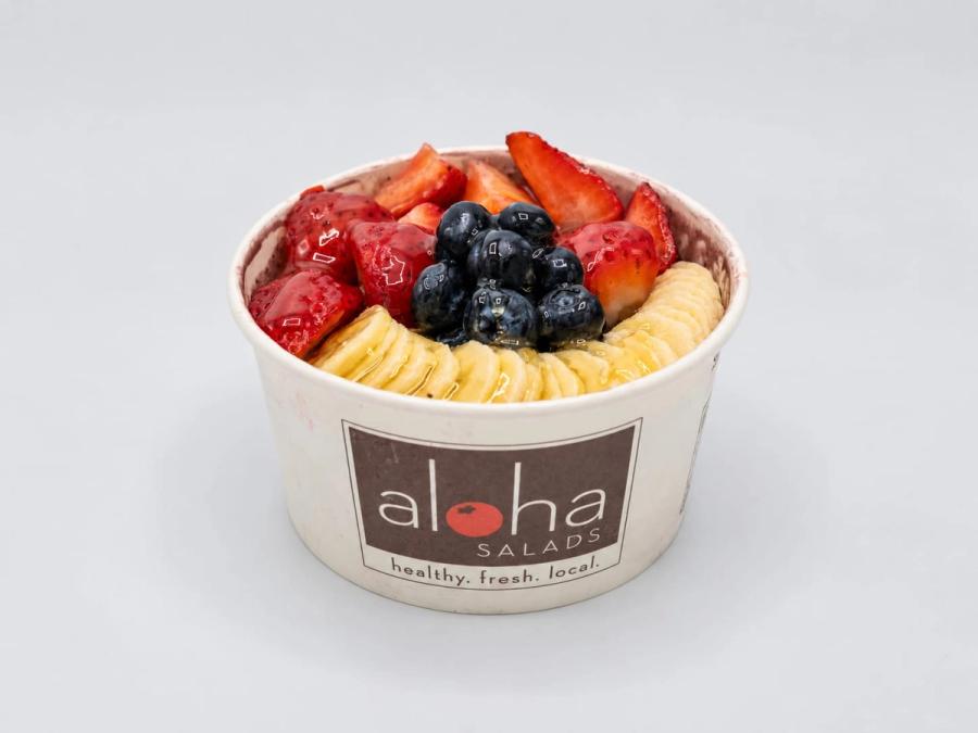 Acai bowl with strawberry, blueberry, and banana at Aloha Salads