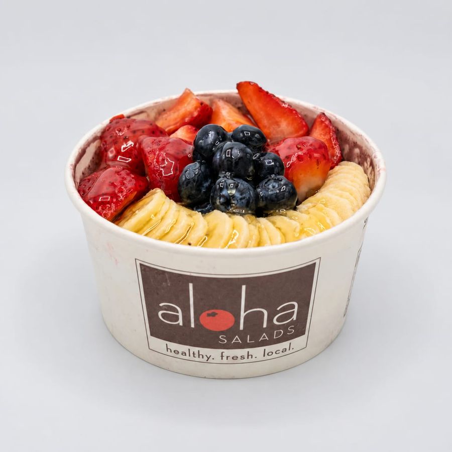 Acai bowl with strawberry, blueberry, and banana at Aloha Salads Acai bowl with strawberry, blueberry, and banana at Aloha Salads