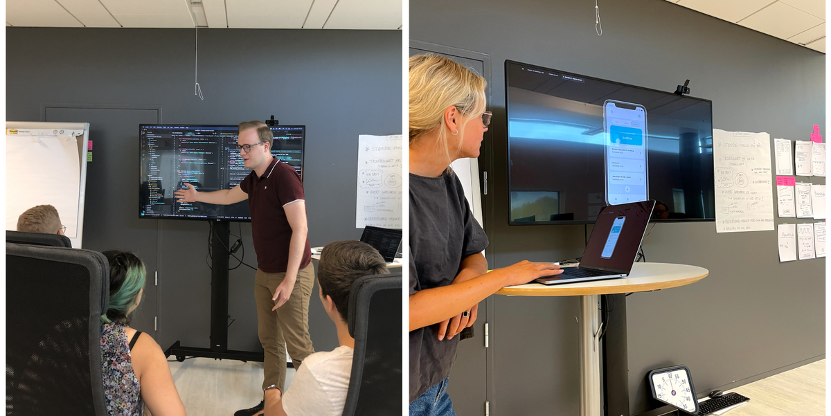 Bilde av studenter i Trondheim som gjennomfører prototyping på skjerm.