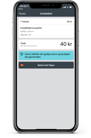 Billettkjøp i AtBs mobilapp.