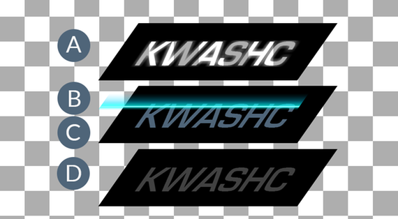 Visning av KWASHC logoen sin oppbygging i form av tre forskjellige lag for å lage stråleeffekt. 