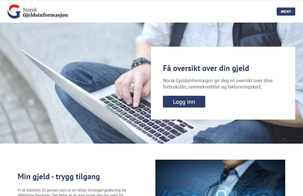 Norsk Gjeldsinformasjons innloggingsside for oversikt over egen gjeld.