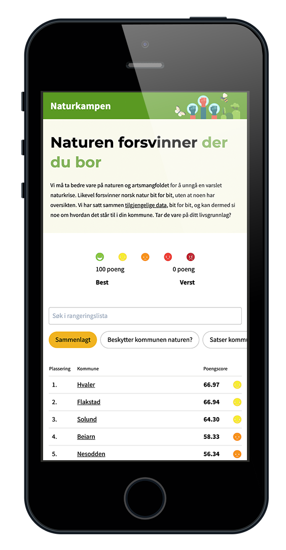 Skjermbilde fra løsningen
