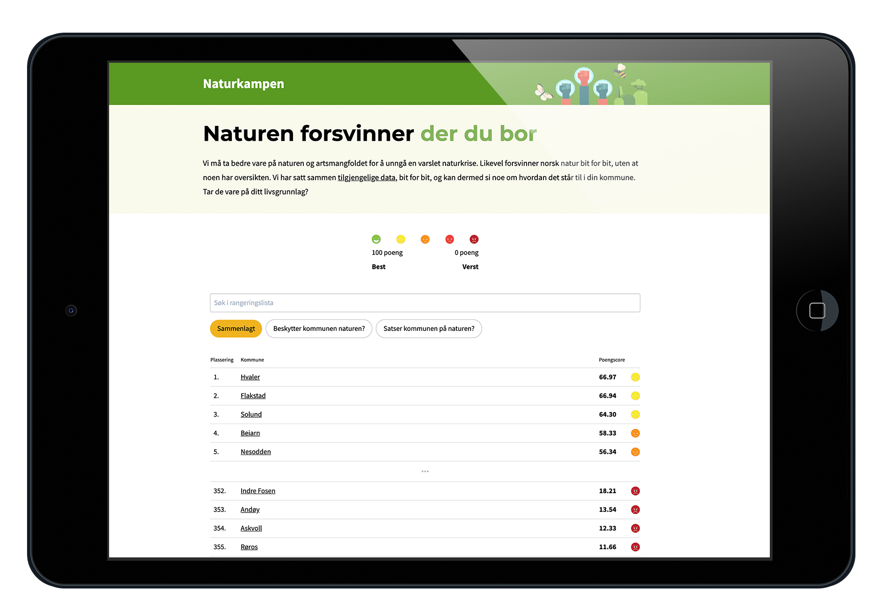 Skjermbilde fra løsningen