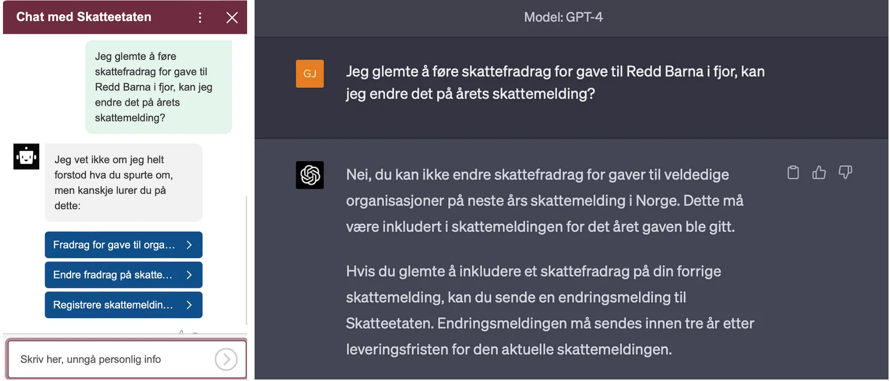 Spørsmål om skatt til ChatGPT