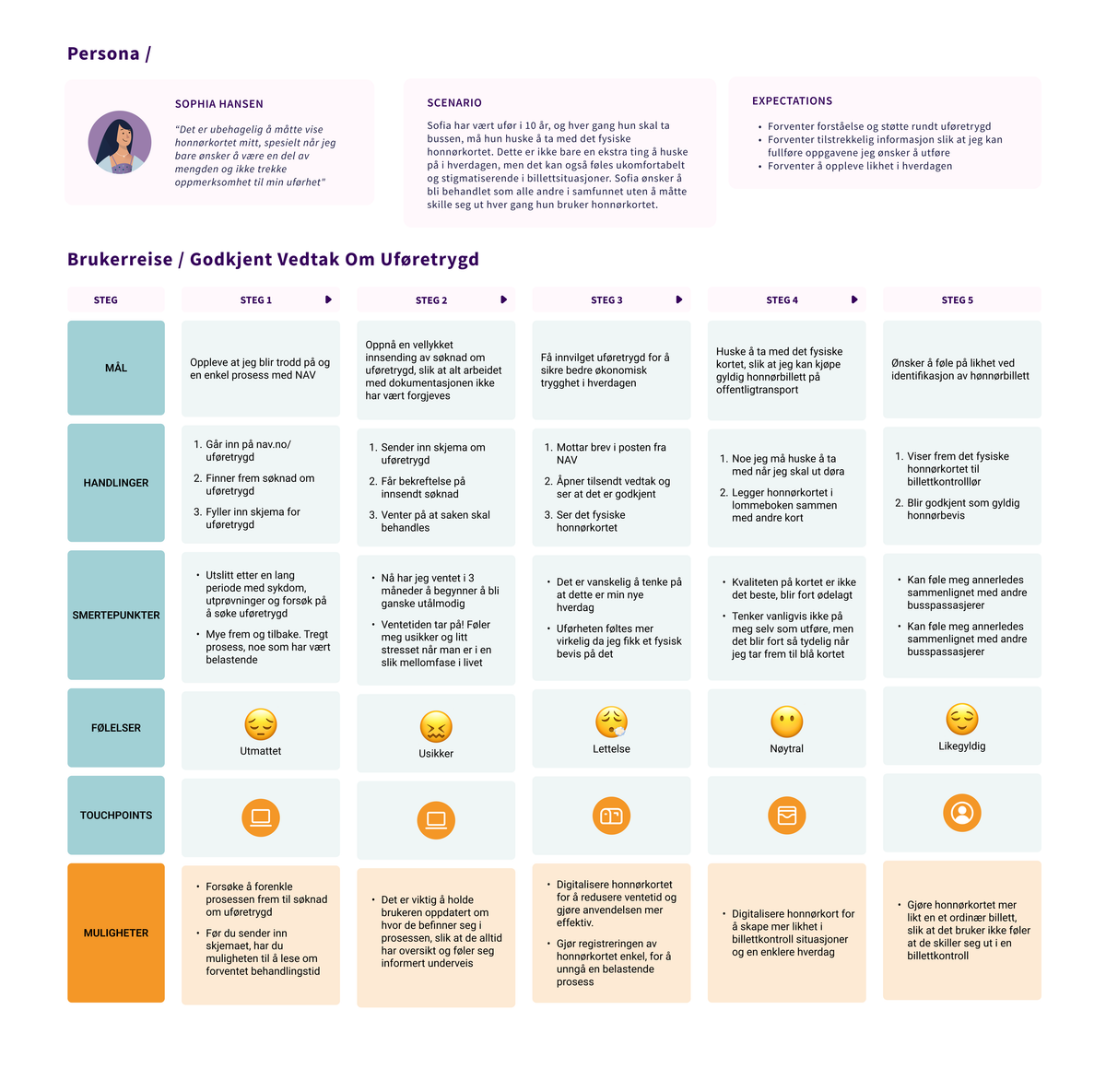 En forenklet beskrivelse av en typisk bruker og deres nåværende prosess for å bli uføretrygdet.