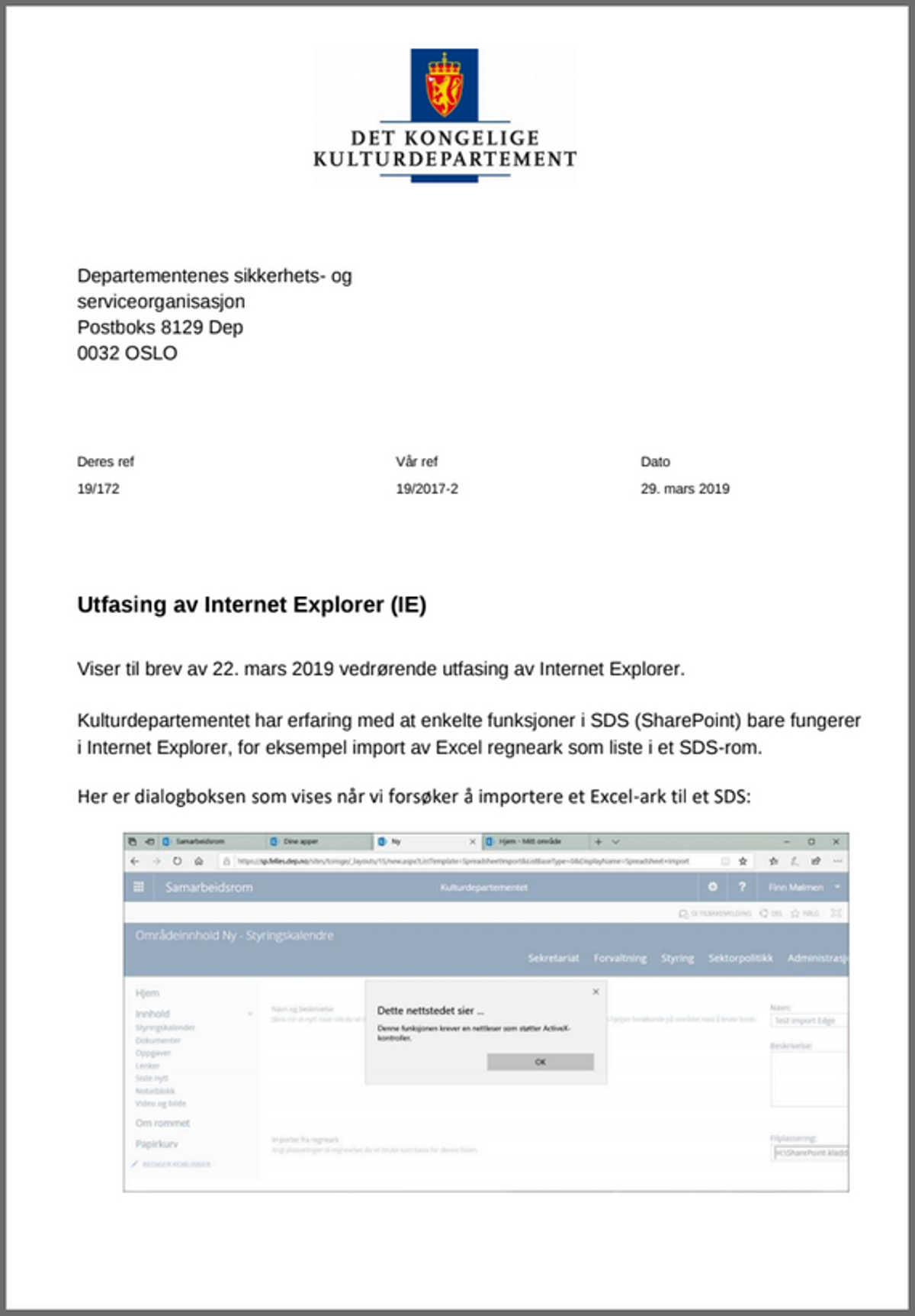 Dokument som viser at en person har fremmet utfordringer ved å fase ut Explorer.