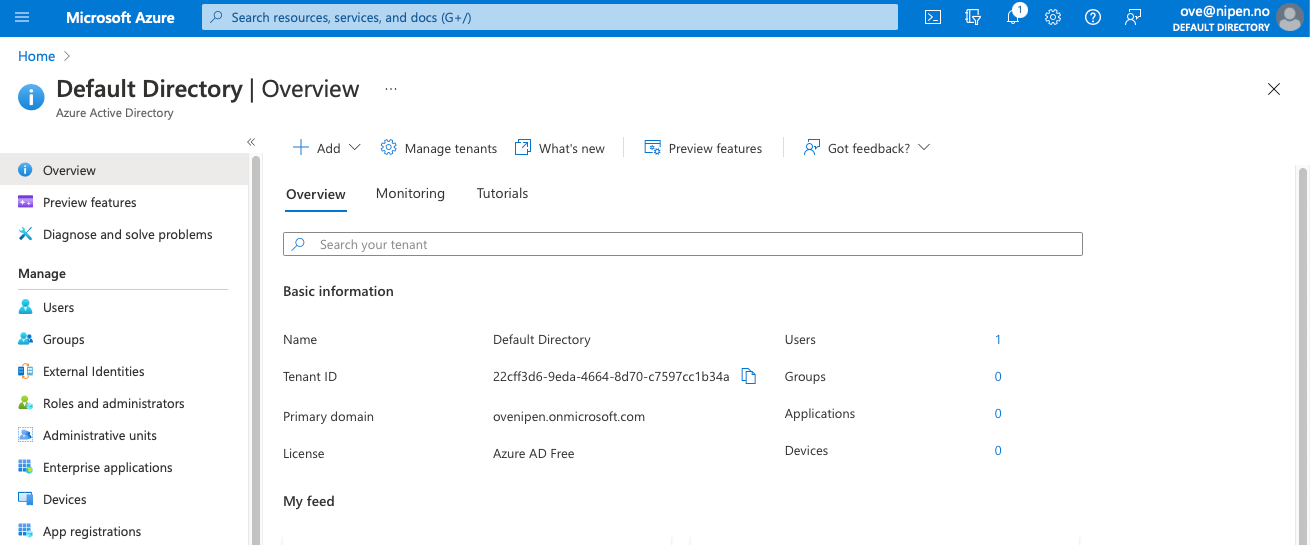 Azure Active Directory control panel