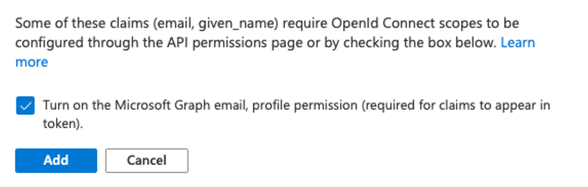 Turning on the Microsoft Graph permissions.
