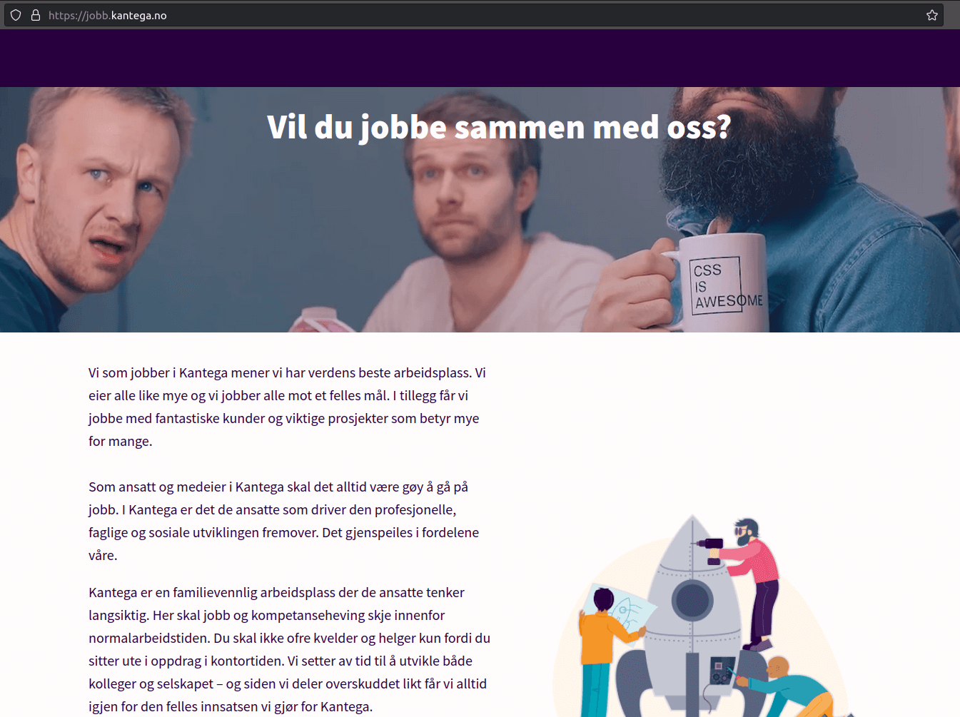 Skjermdump fra nettside med ledige stillinger
