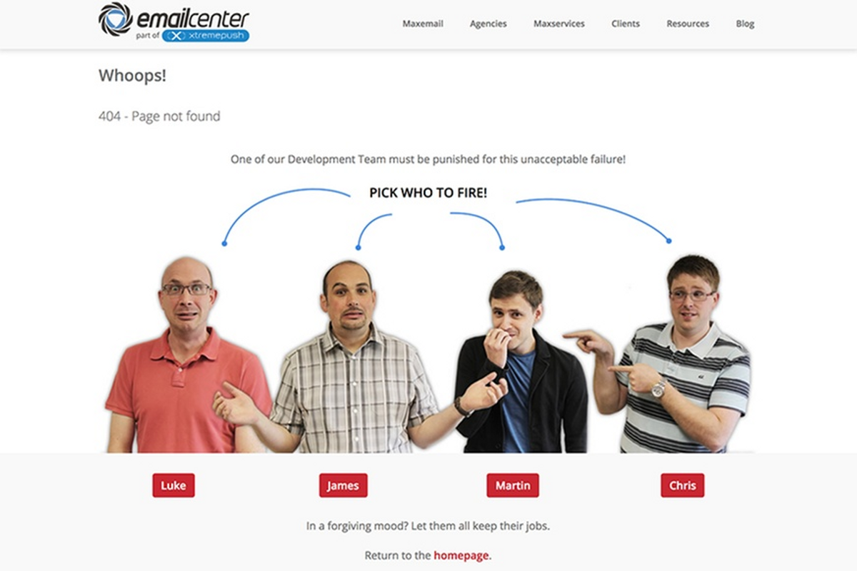 Eksempel på en 404-side gjort humoristisk