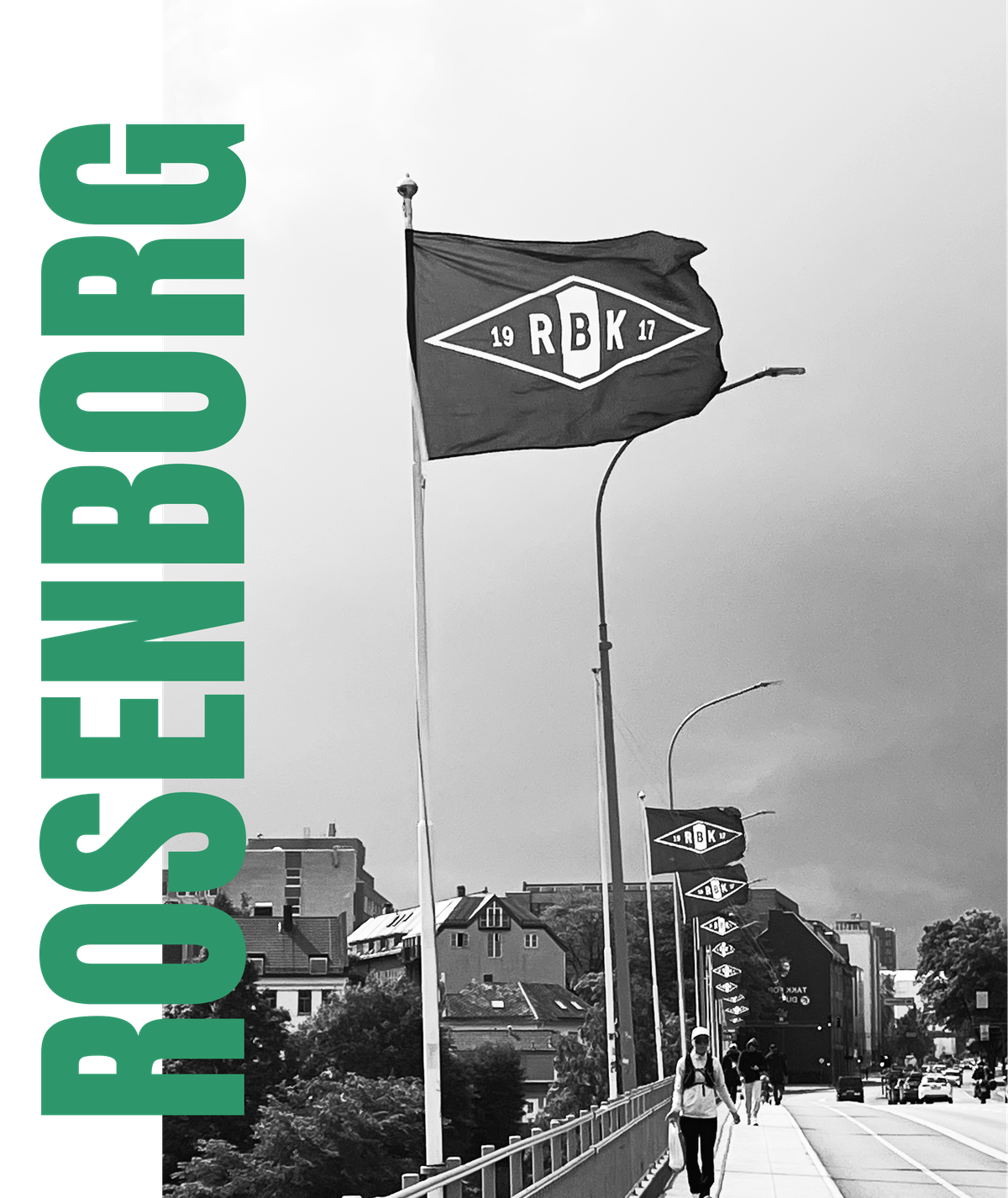 Rosenborgflagg med "Rosenborg" skrevet over bildet