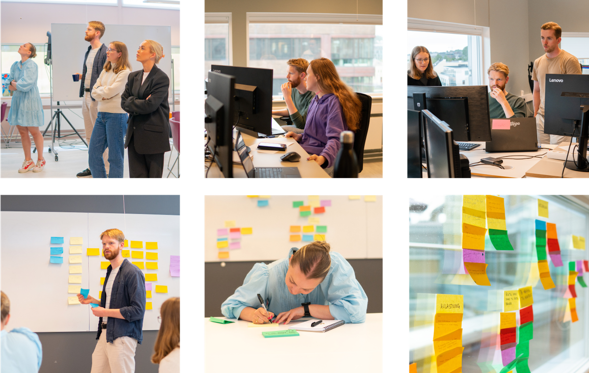 Kreative prosesser i teamet, post-its på tavler