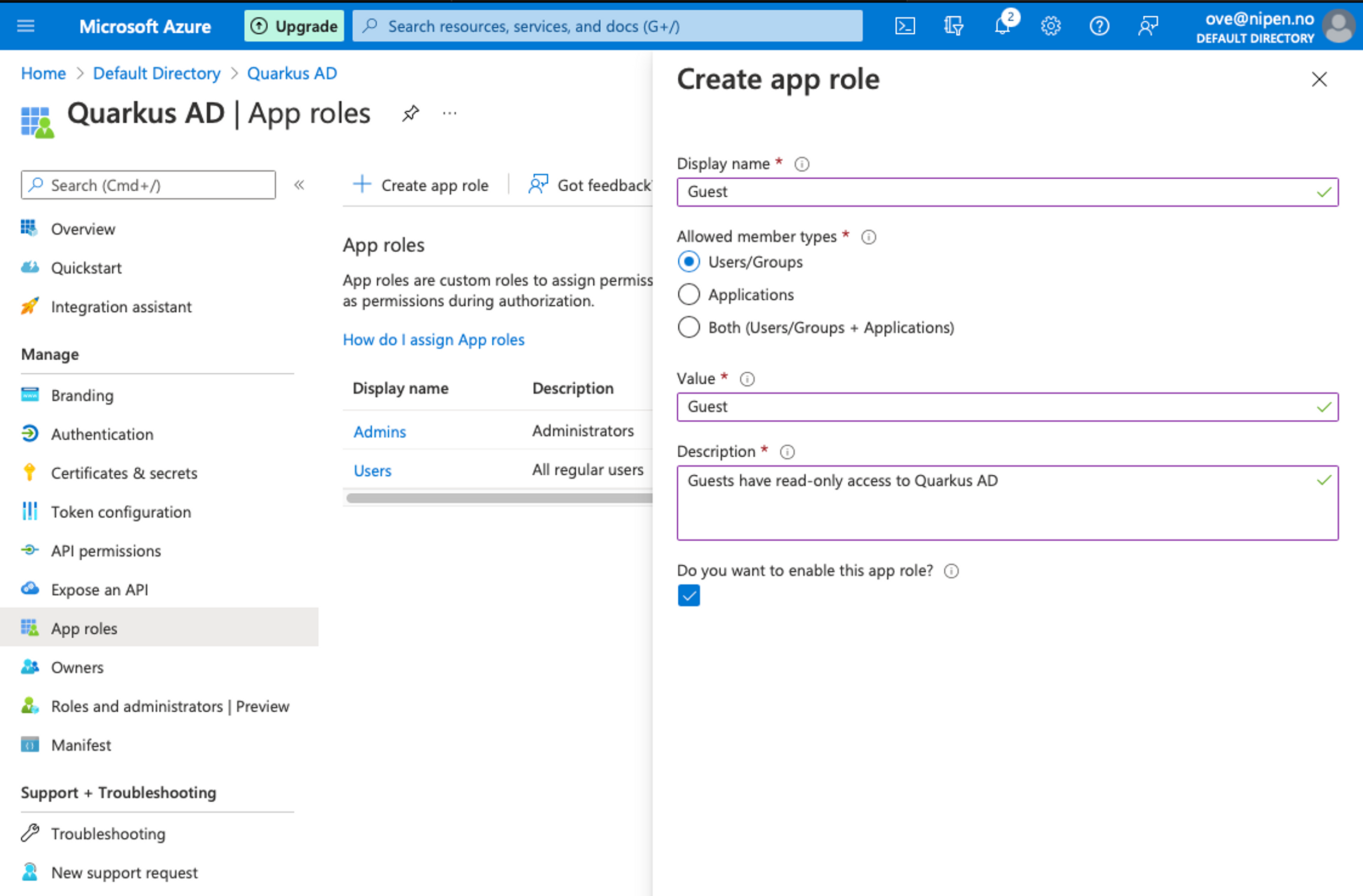 Rolebased access control with Quarkus and Microsoft Azure Active