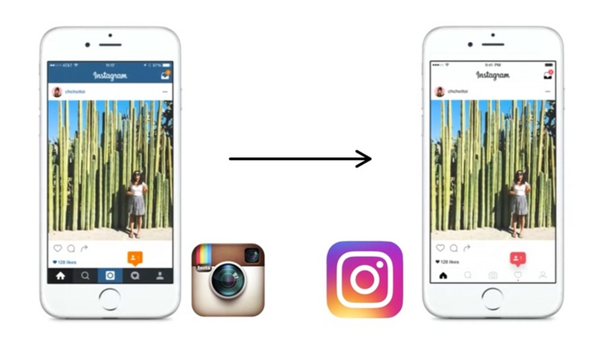 Skjermdumper fra instagram før og etter oppdatering.