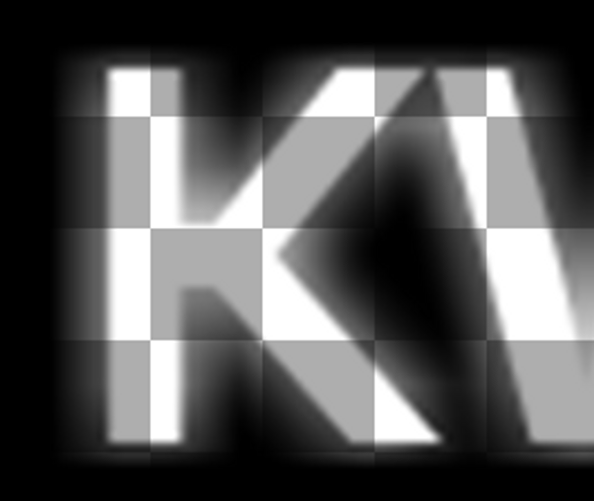 Visualisering av effektmasken der bokstavene "stråler" utover.