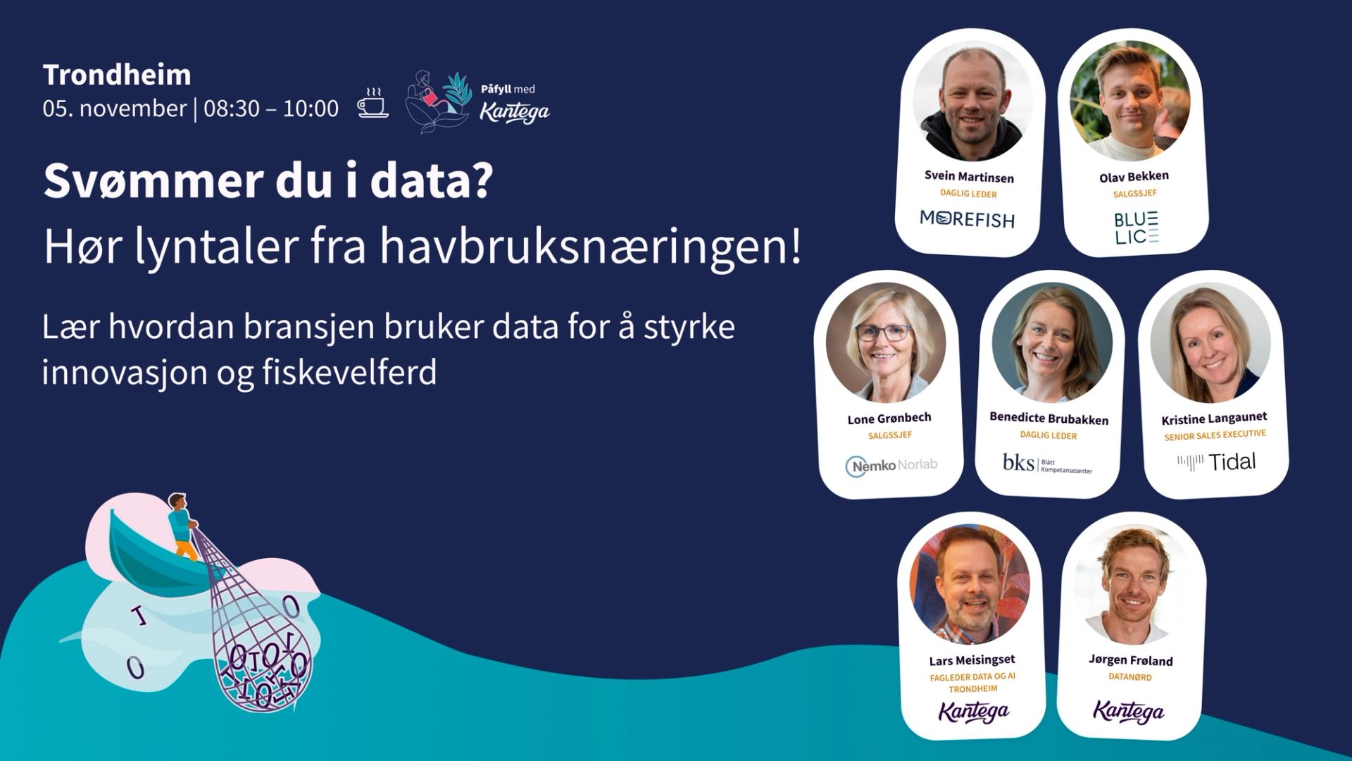 Banner for «Svømmer du i data? Hør lyntaler fra havbruksnæringen!»