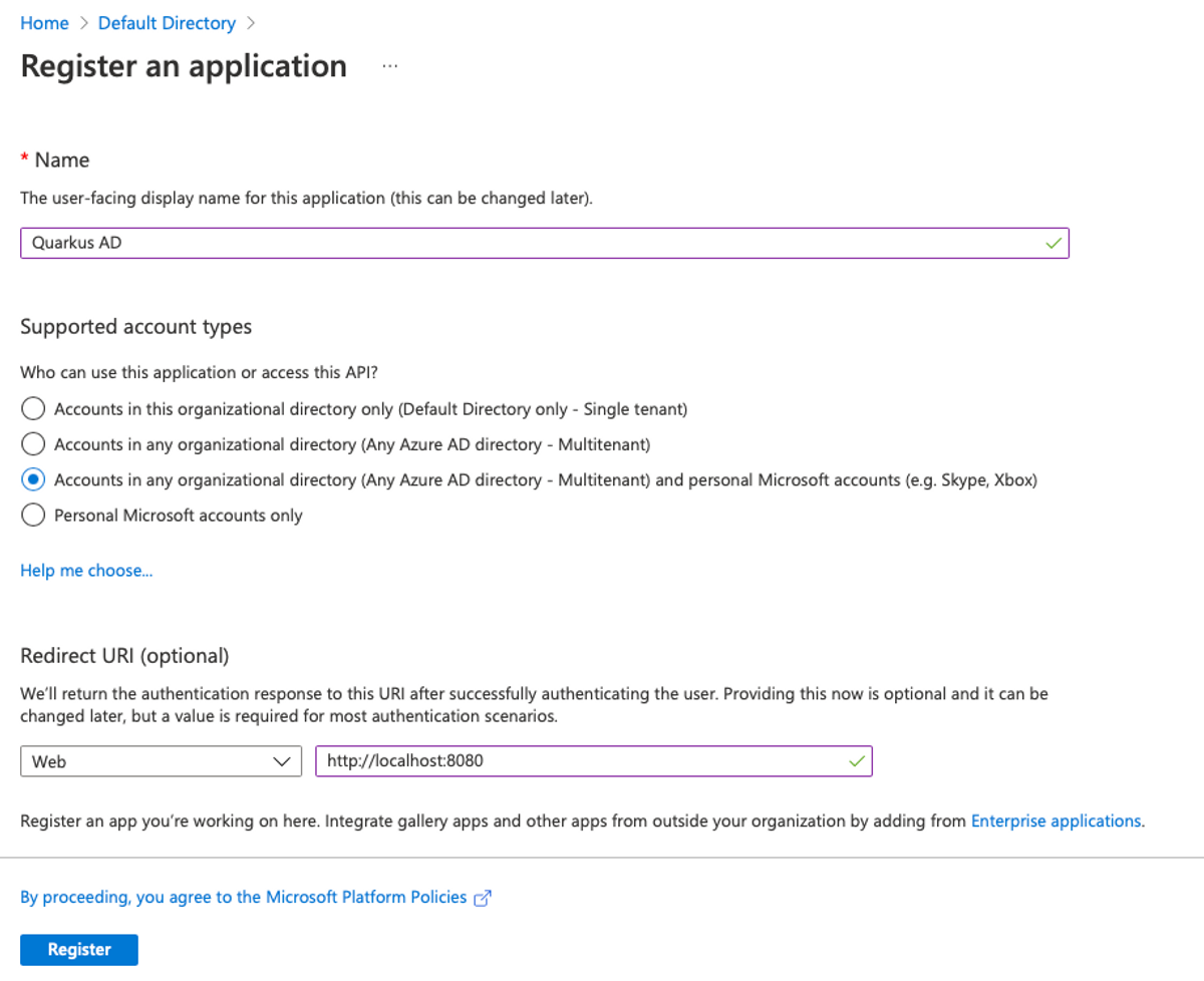 Details in registering an application