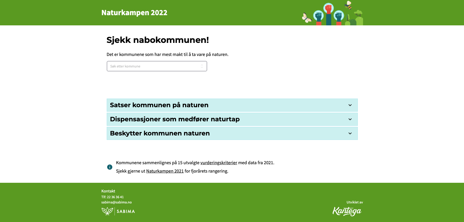 Naturkampen 2022 med kommunesøk og oversikt over kommunenes naturprioriteringer.