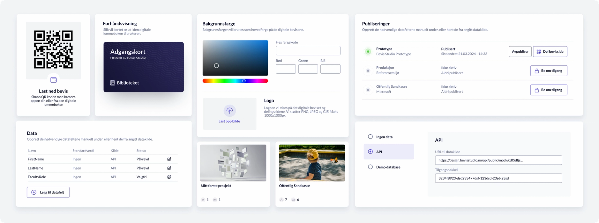 Skjermbilde fra Bevis Studio som viser et bredt utvalg av funksjonalitet som er tilgjengelig i appen.