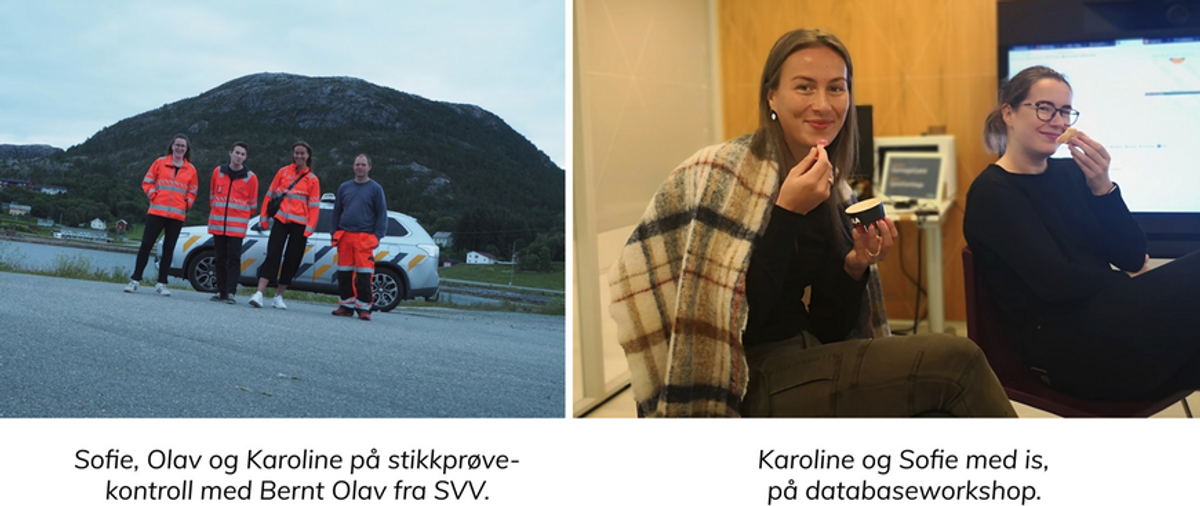 Fire av studentene på stikk-prøve kontroll med Bernt Olav fra SVV. Og to av studentene på databaseworkshop.