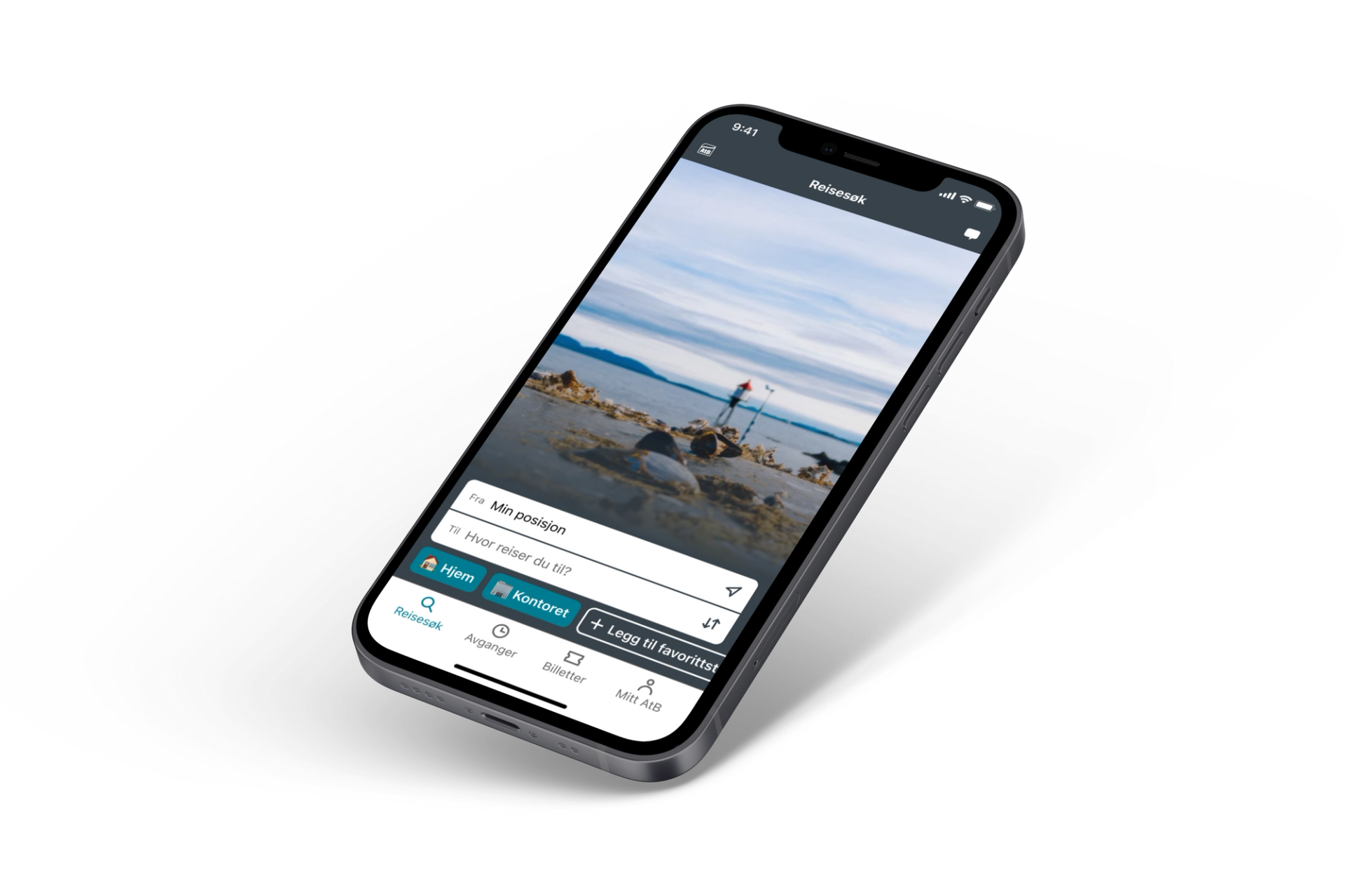 AtBs reiseapp vist på en mobiltelefon.