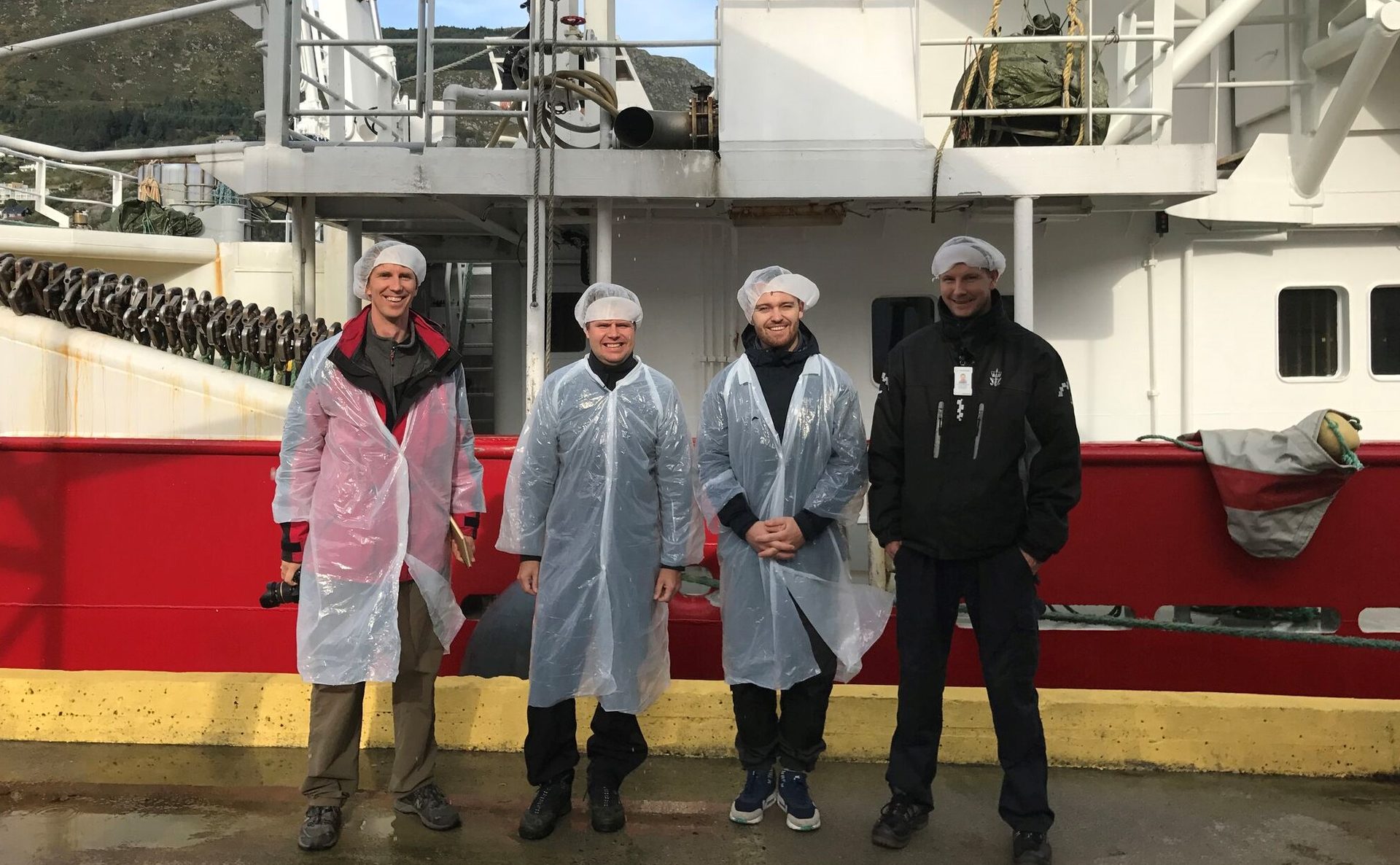 Et tidlig prosjektteam på befaring. Kantegas Torstein Strøm, Anders Skar og Hans-Jørgen Løken, og Gjermund Birkeland fra Fiskeridirekoratet