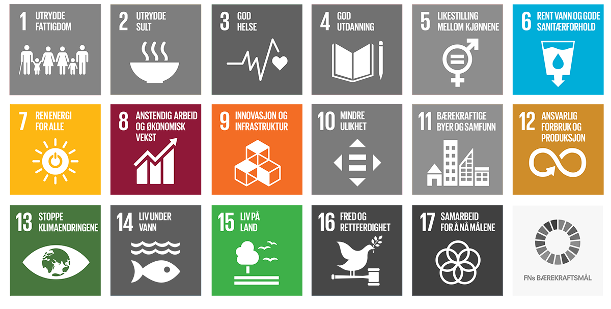 Kolorisert utvalg av bærekraftsmål som angår miljø
