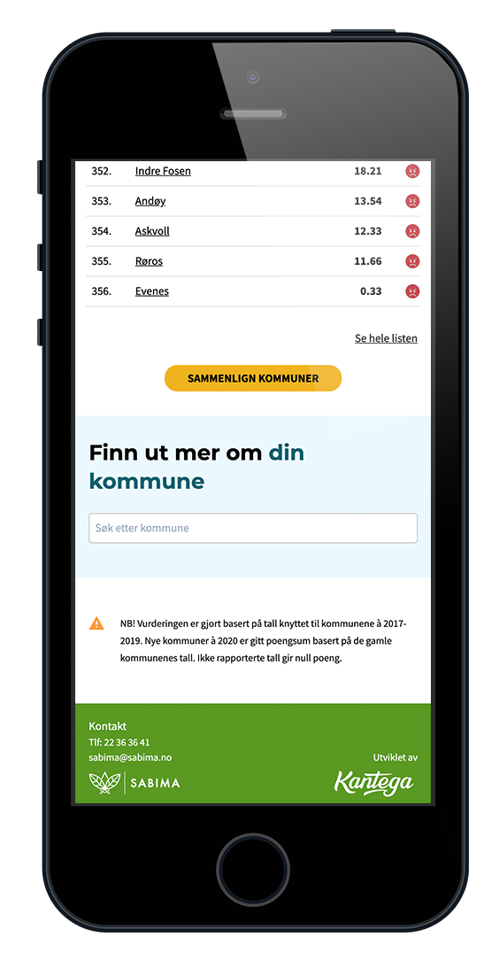 Skjermbilde fra løsningen