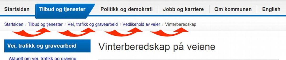 Bilde som viser en nettside med vanskelig navigering.