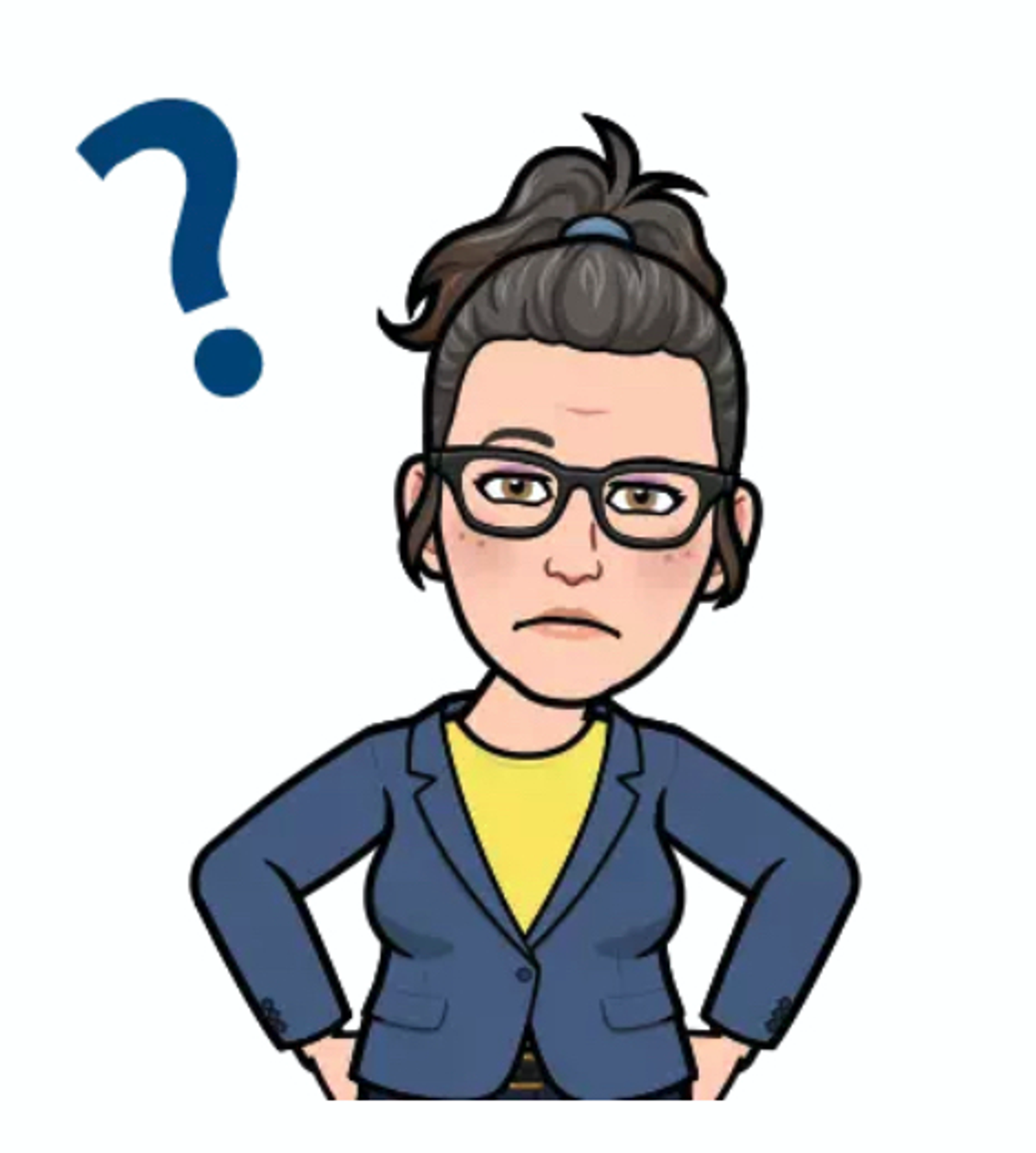 Bitmoji av en dame med et spørsmålstegn over hodet