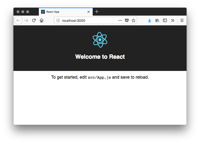 Screenshot showing; welcome to react