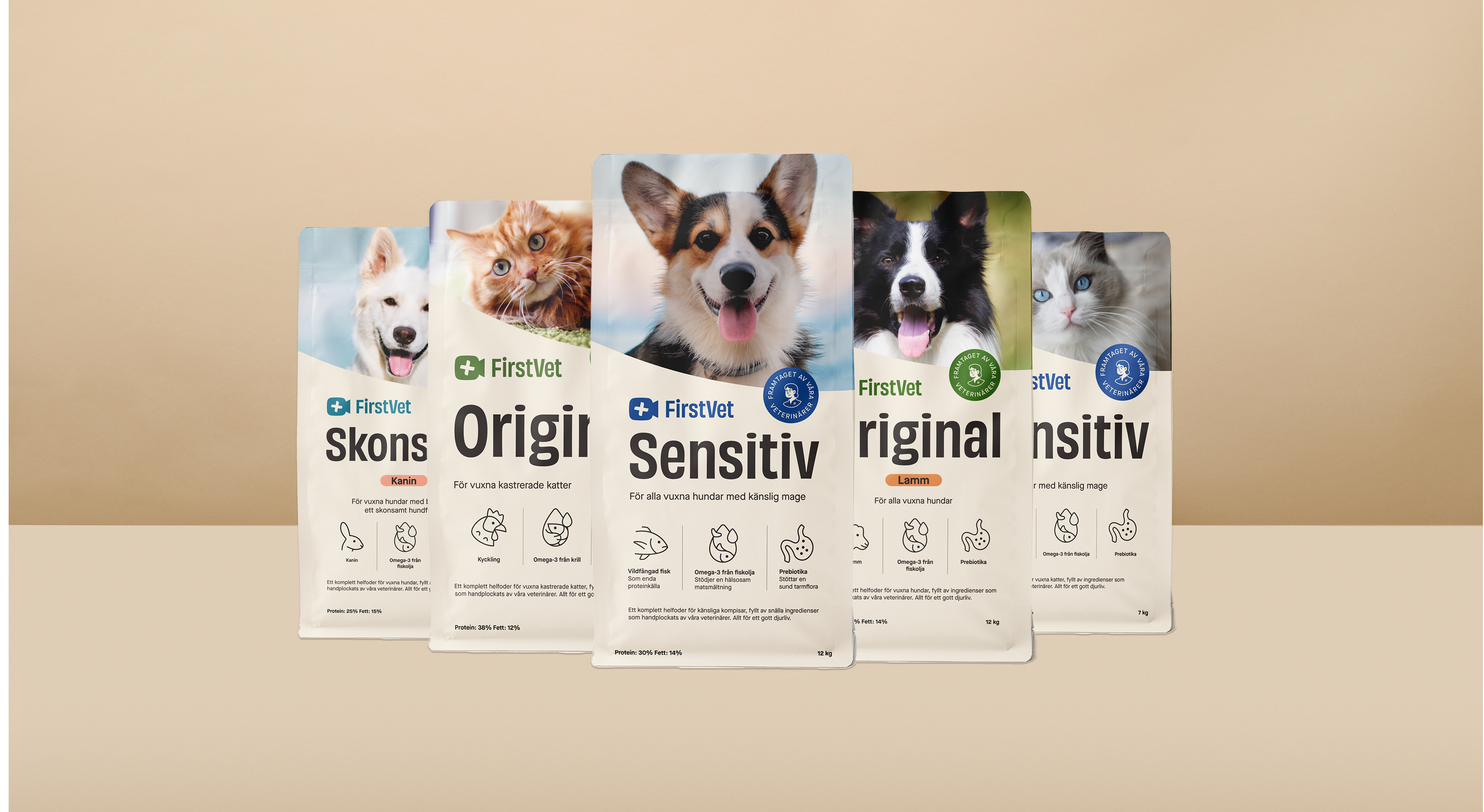 Bilden visar ett utbud av fodersäckar