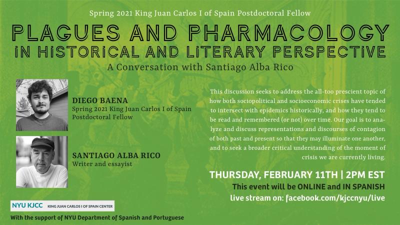 image from Online Event | King Juan Carlos I of Spain Postdoctoral Fellow - Diego Baena | Plagues and Pharmacology in Historical and Literary Perspective: A Conversation with Santiago Alba Rico