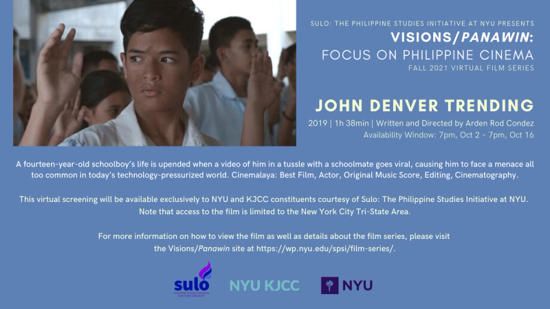 image from FILM SERIES: VISIONS/PANAWIN - FOCUS ON PHILIPPINE CINEMA | FILM: JOHN DENVER TRENDING (2019, 1h 38min)