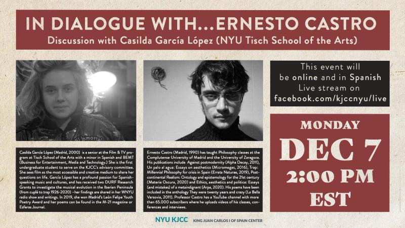 image from Online Event | In Dialogue with … Ernesto Castro - Discussion with Casilda García López (NYU Tisch School of the Arts)