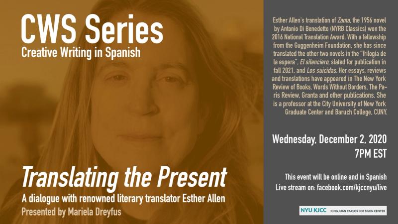 image from Online Event | CWS Series |  Translating the Present. A dialogue with renowned literary translator Esther Allen (Baruch College/Graduate Center, CUNY)